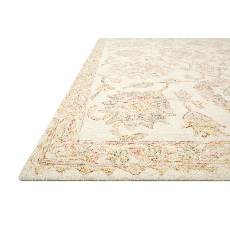 Birch Lane™ Fleshman Oriental Hand Hooked Wool Ivory/Blush Area Rug